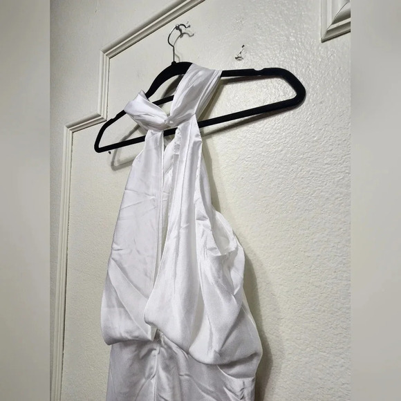 Lulu's Halter White Satin Halter Neck Twist-Front Maxi Dress Wedding Bridal - Picture 12 of 14